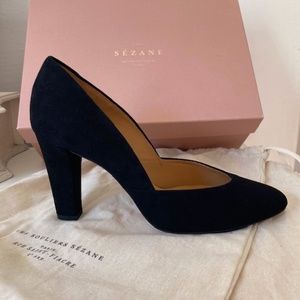 Sezane High Augustine Black Suede Pumps